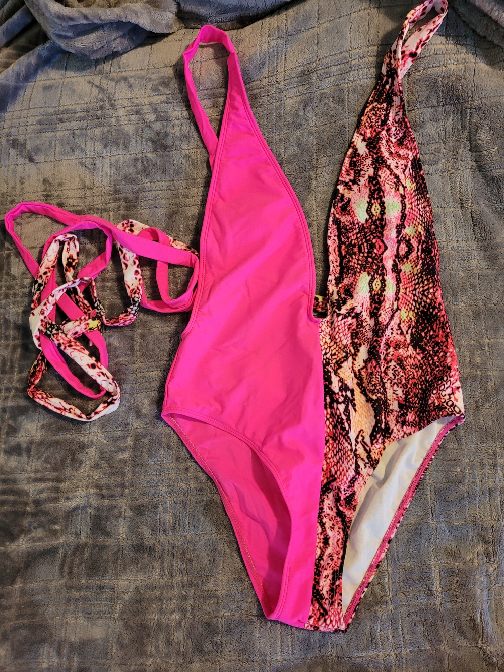 SHEIN Hot Pink & Snake Print One-Piece Swimsuit